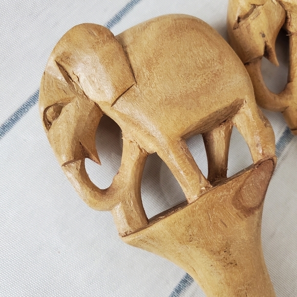 Vintage Hand Carved Wooden Kenya Fork and  Spoon Elephants - Picture 6 of 9